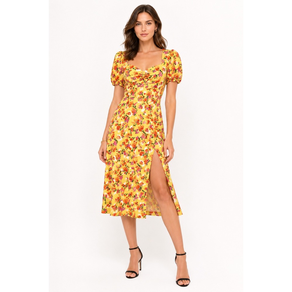 Alexia Admor Gracie Sweetheart Fit & Flare Midi Dress in Yellow Floral Size 6